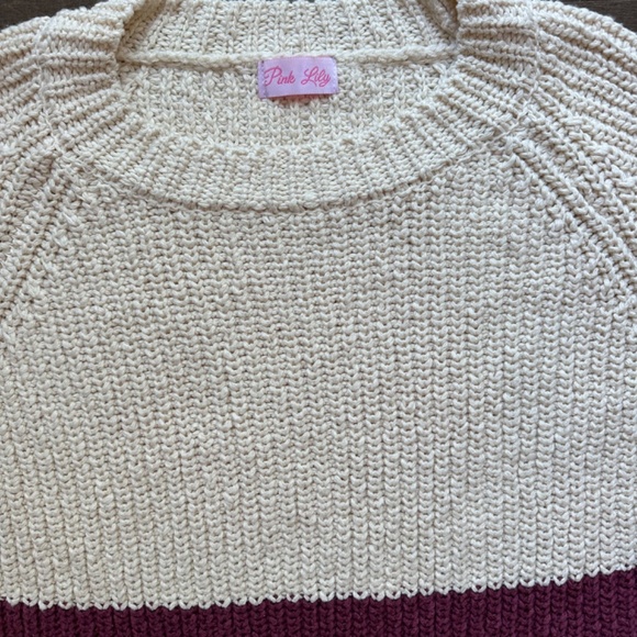 Pink Lily Chunky Oversized Cheetah Sweater Cream Burgundy Cozy‎ Cotton blend  SM - Picture 3 of 9